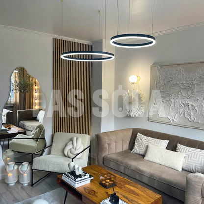 Tiered Ring Pendant Light Modern Metal Circular Chandelier for Dining Room Living Room Bedroom Kitchen Island Adjustable Height LED