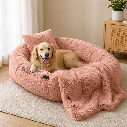 Lit pour humain façon canapé pour chien Ortekor, orthopédique et en fausse fourrure lavable (housse amovible)