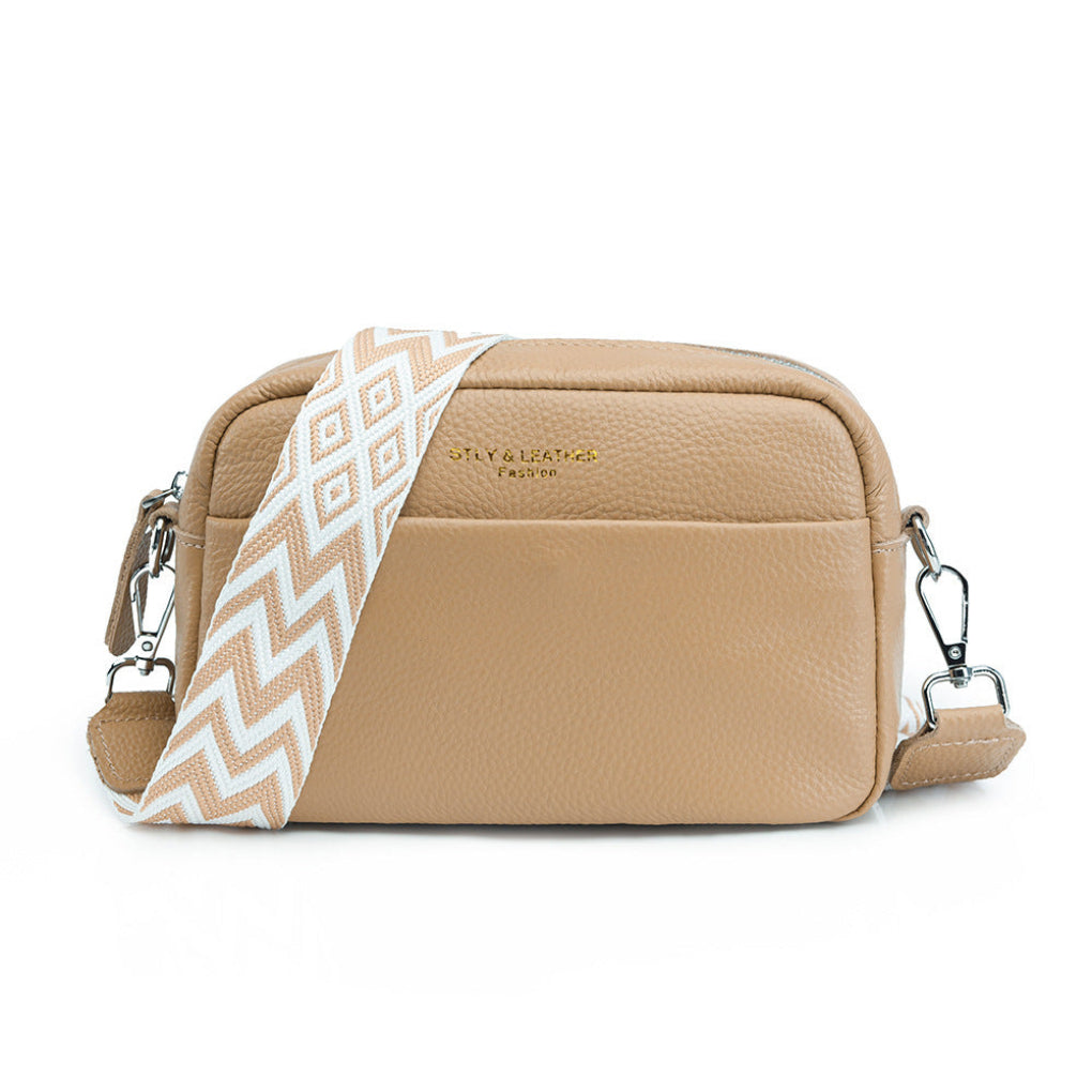 Elegant Leather Crossbody Bag with Patterned Strap | Stylish Versatility for Everyday Use