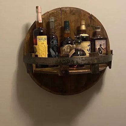 4-Bottle Wooden Display Rack for Kitchen & Home Bar | Wall-Mounted Storage Organizer Holder with Rustic Brown Finish for Countertop Organiza
