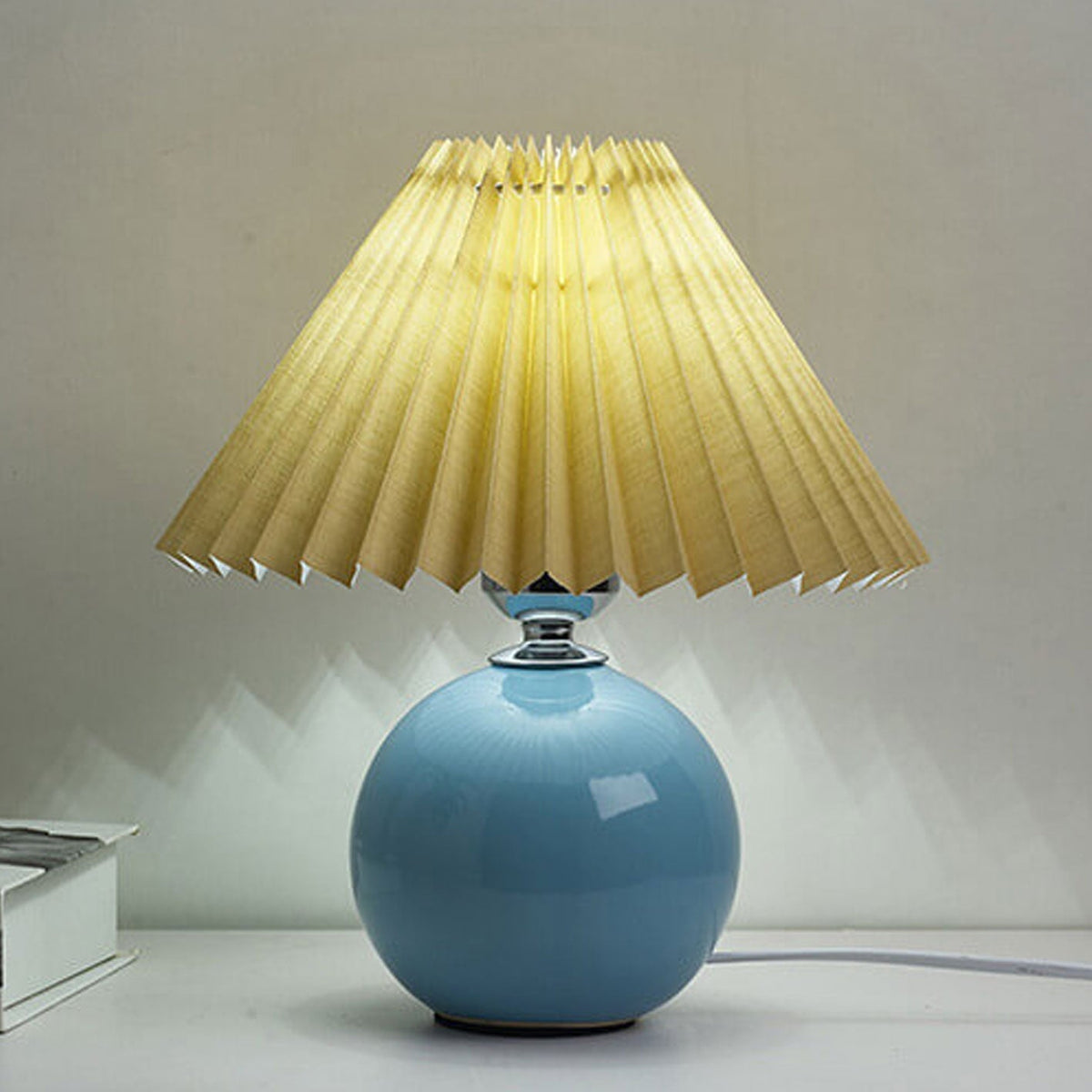 Ceramic Table Lamp with Fabric Shade – Modern Accent Lighting for Bedroom, Living Room & Home Office