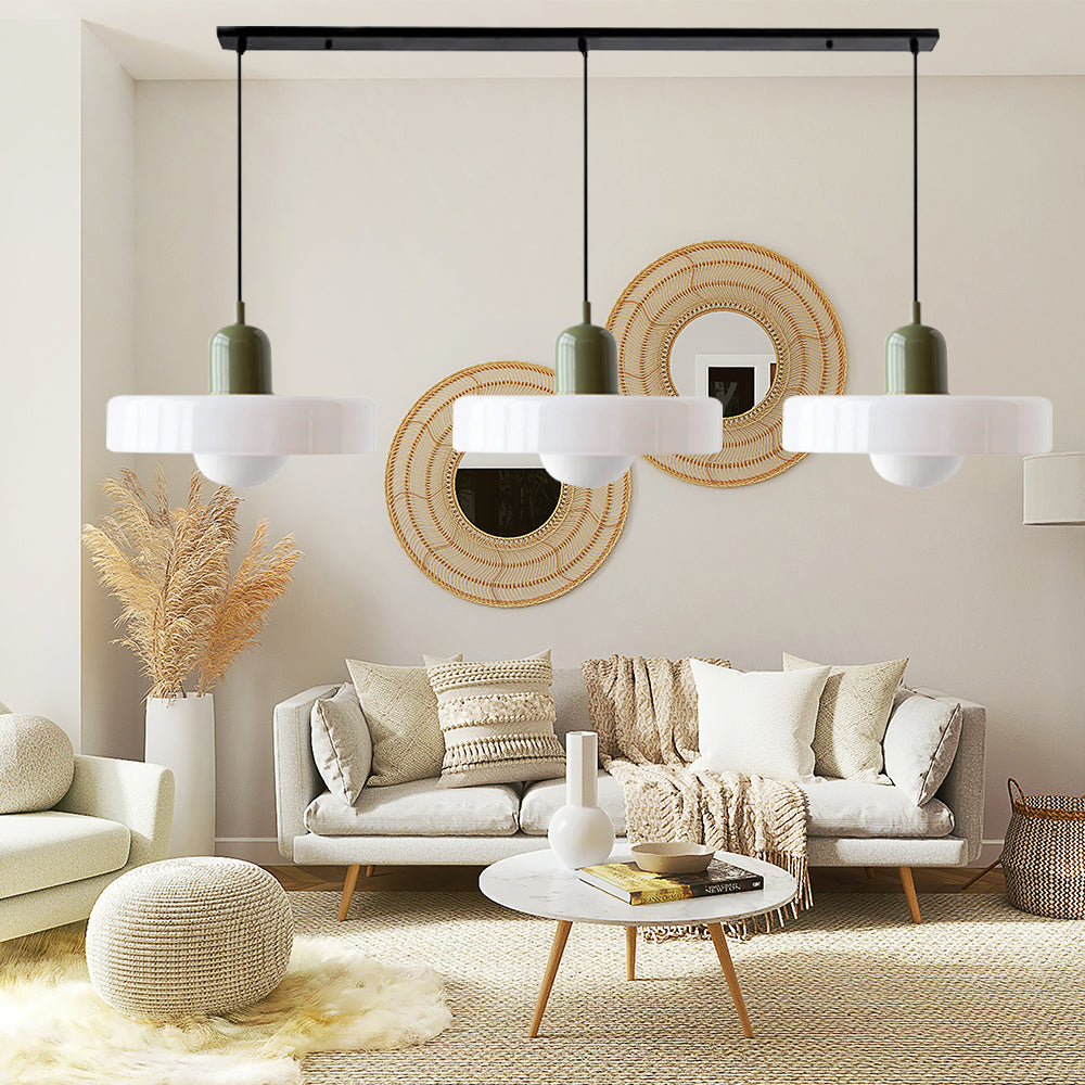 Glass Pendant Lamp 12 Inch Adjustable Height Ceiling Fixture for Bedrooms Nightstands Modern Minimalist Nordic Hanging Light E27 Socket for