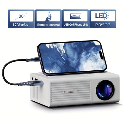 Compact LED Projector 3000 Lumens HDMI USB Movie Display for Indoor Outdoor Home Theater Streaming Media Laptop Smartphone Presentations