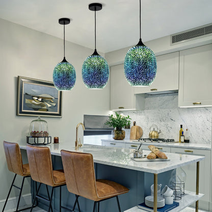 Spherical Hanging Pendant with Iridescent Multi-Hue Glass Shade for Dining Room Kitchen Island Bar Counter Breakfast Nook Entryway Hallway