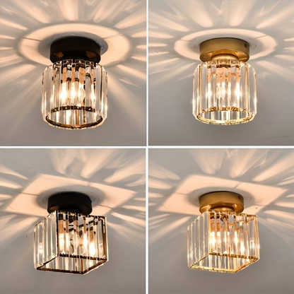 Flush Mount Crystal Light Fixture E27 Socket Black Gold for Bedroom Living Room Hallway Indoor Home Décor Compact Reflective Shade Elegant A