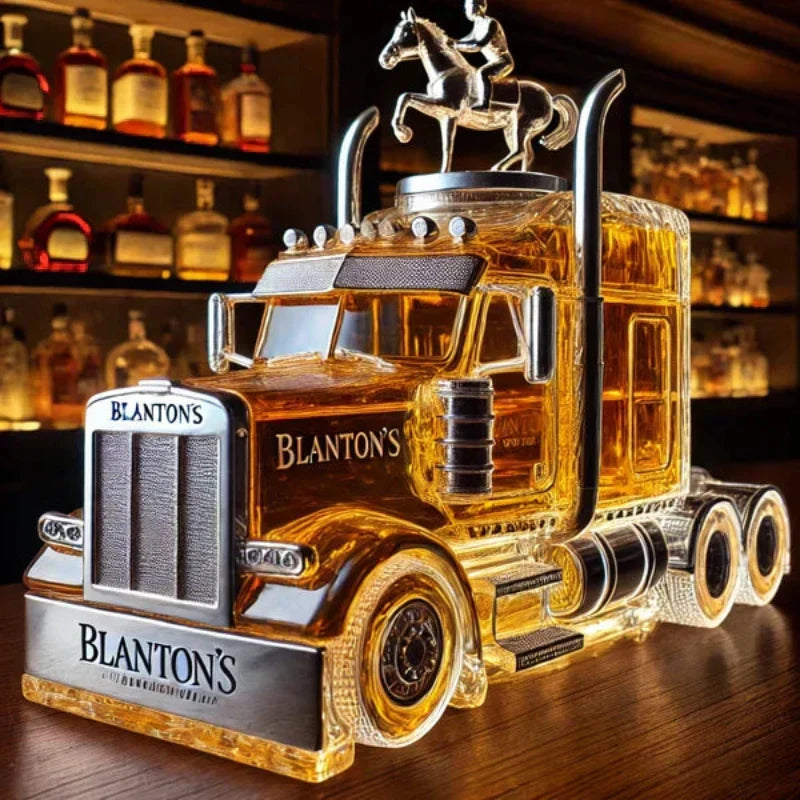 Semi-Truck Glass Whiskey Decanter for Home Bar & Man Cave | Liquor Bottle Shaped Like 18-Wheeler | Gift for Truckers, Drivers & Bourbon