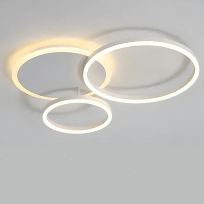 Plafonnier LED multi-anneaux en aluminium noir, 39 po, luminaire contemporain pour chambre, salon et salle à manger, éclairage intégré