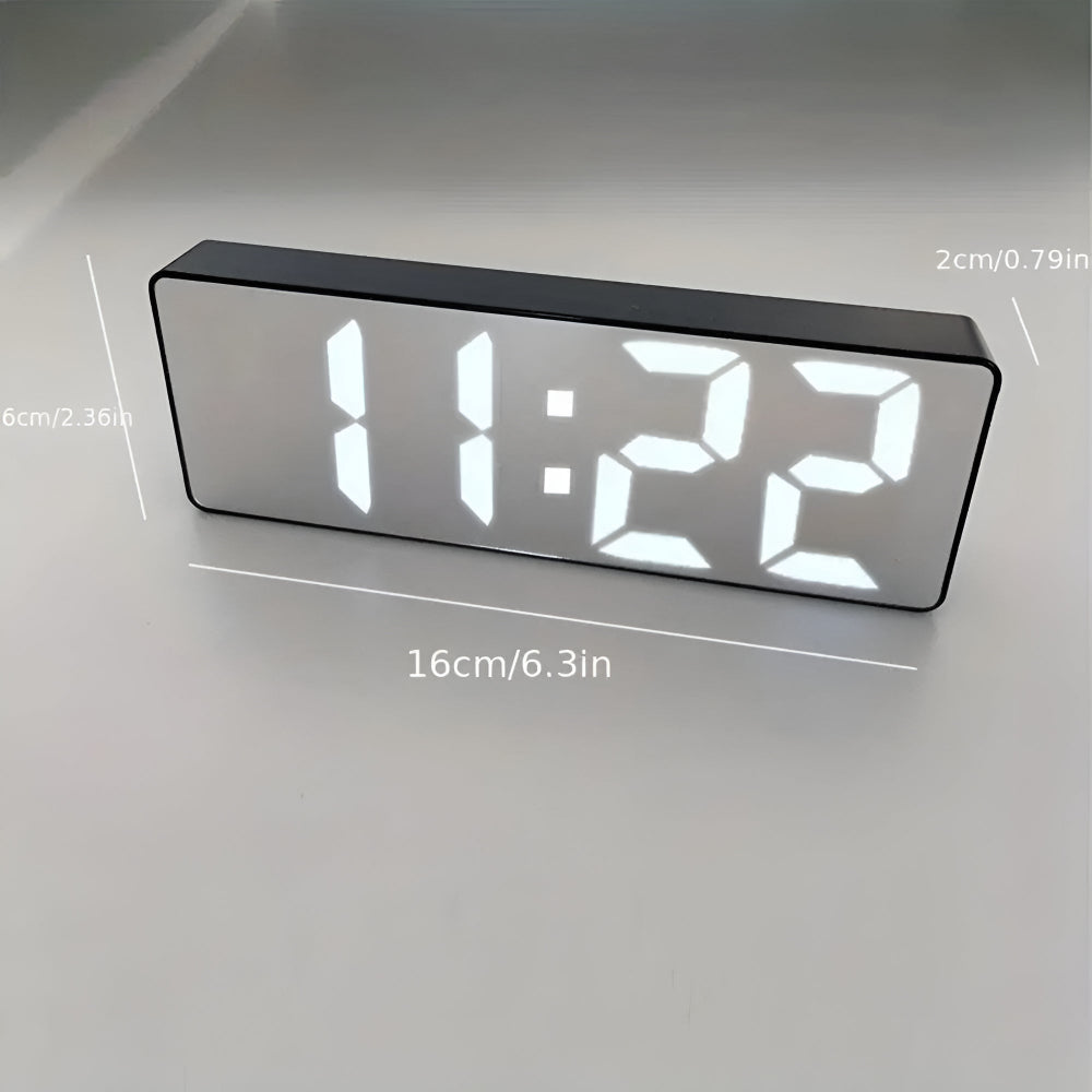 Réveil LED avec affichage miroir, température, date, format 12/24h, fonction répétition, alimenté par pile ou USB, pour table de chevet, chambre, bureau