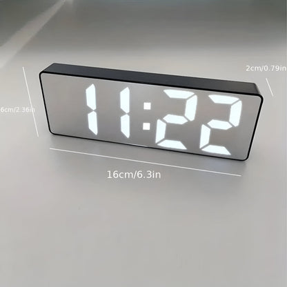 Réveil LED avec affichage miroir, température, date, format 12/24h, fonction répétition, alimenté par pile ou USB, pour table de chevet, chambre, bureau
