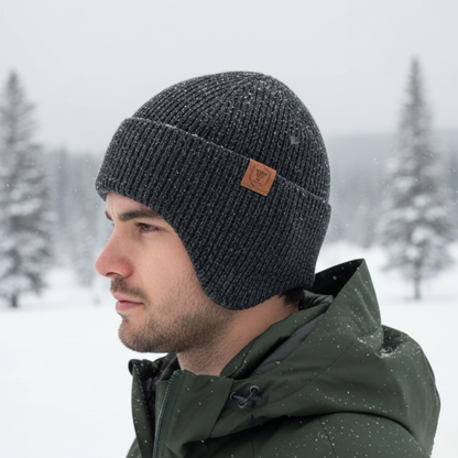 Fleece-Lined Knit Hat with Ear Flaps for Winter Outdoor Activities – Thermal Beanie for Skiing, Hiking, Cycling