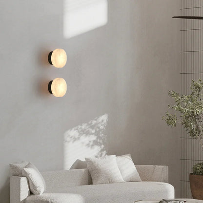 Natural Marble Wall Sconce with Glass Shade – Scandinavian LED Accent Light for Bedroom, Hallway & Living Room