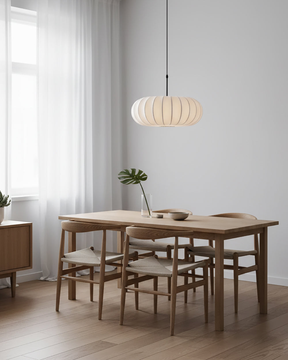 Hanging Ceiling Light with Cloth Shade for Dining Room & Kitchen – Adjustable Height, E26 Socket, Dimmable – 12 in White Fixture for Modern