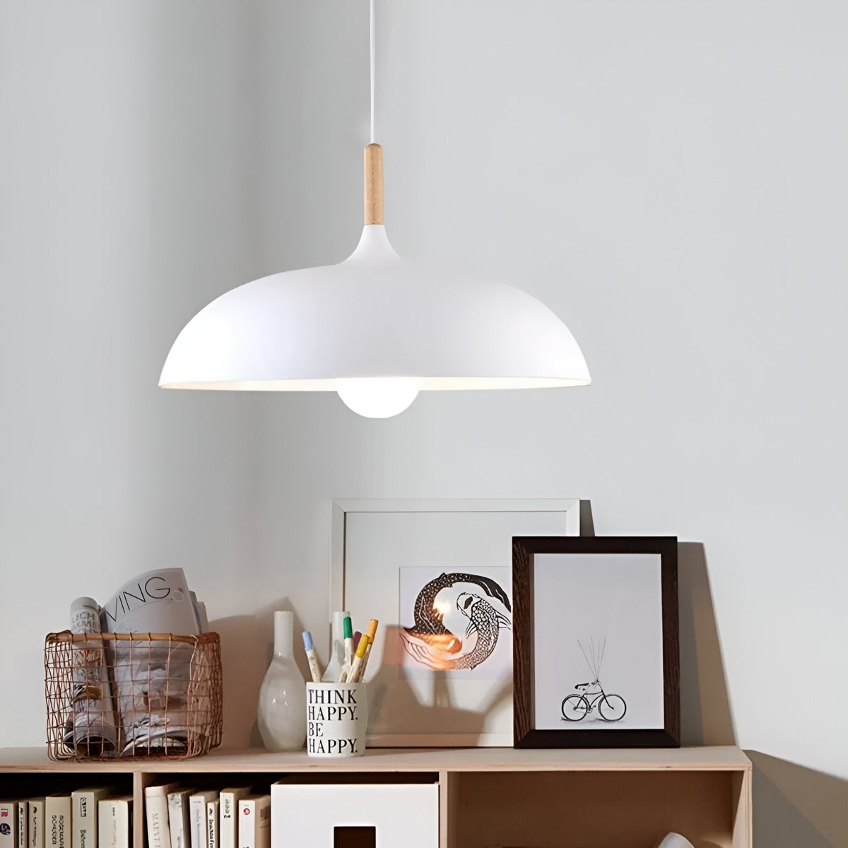 Wood and Iron Drop Light 14-24 Inches Diameter for Kitchen Island Dining Table Modern Minimalist Fixture E27 Socket Cord Height Adjustable