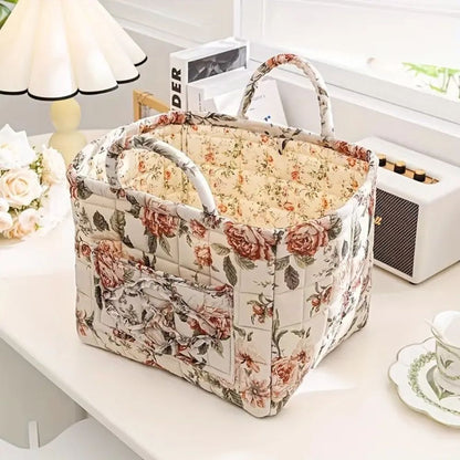 Fabric Storage Bin with Botanical Print – Collapsible Organizer for Closet, Shelf & Dresser – Lightweight Canvas Cube for Shoes, Linens &