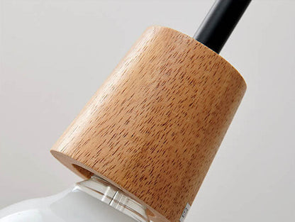 Clear Glass Pendant Light with Wood Accent E26 Socket for Kitchen Island Dining Room Bedroom Ceiling Fixture Hardwired Hanging Lamp