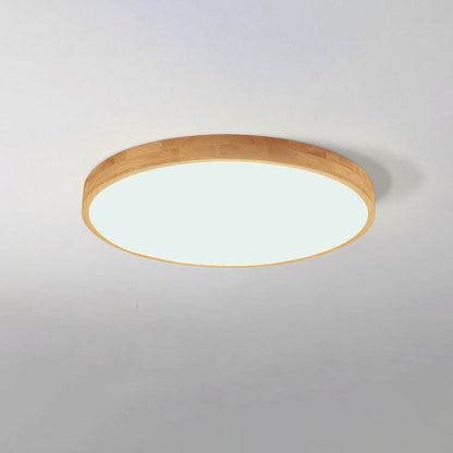 Slim Profile Round Wood Ceiling Light Fixture with Integrated LED – Modern Flush Mount in Natural Beige Finish for Bedroom, Living Room &