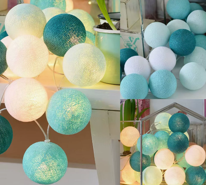 Cotton Ball String Lights with Soft Woven Globes for Bedroom, Living Room & Party Decor – USB or Battery Powered Fairy Lights