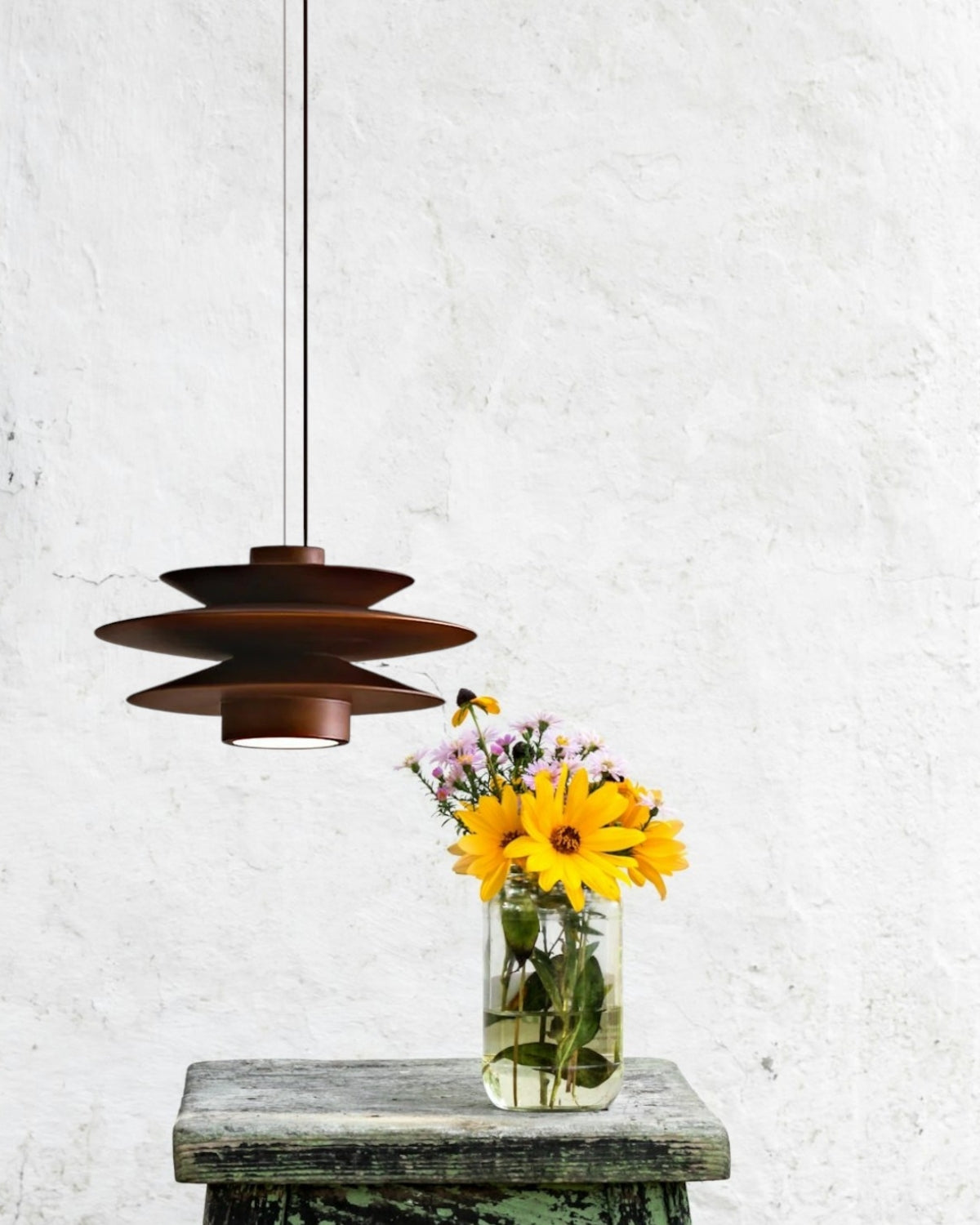 Layered Rubberwood Pendant Light Walnut Finish Ceiling Fixture Dining Room Living Room Ambient Lighting Modern Natural Wood Chandelier Warm