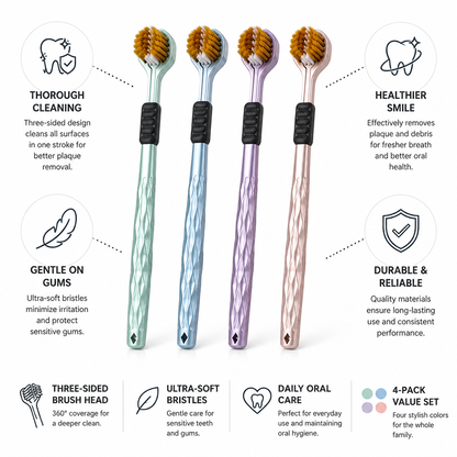 Ultra-Soft Three-Sided Deep-Cleaning Toothbrushes (4-Pack)