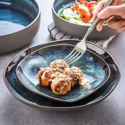 Handcrafted Porcelain Tableware Set with Turquoise Glaze - 11-Piece Service for Dinner Parties & Family Meals - Microwave & Dishwasher Safe