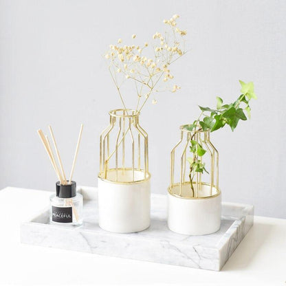 Iron and Ceramic Vase with Grated Design
