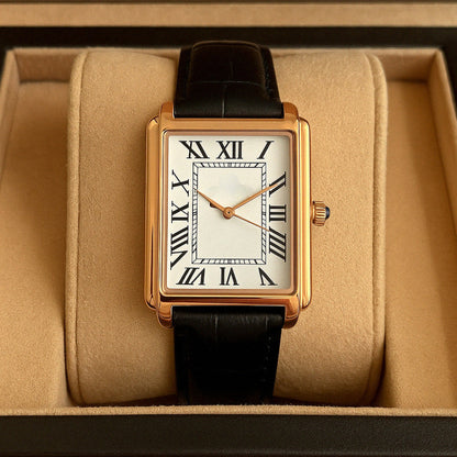 Montre carrée pour homme, montre habillée avec cadran à chiffres romains, montre analogique à quartz avec bracelet en cuir classique pour tenue formelle