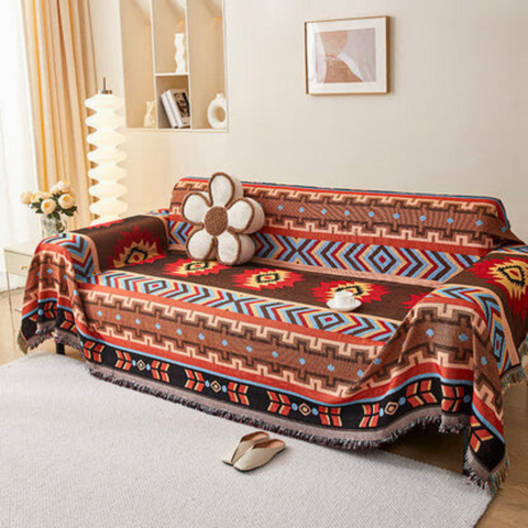Housse de canapé Breez - Mélange respirant de polyester et coton, motif géométrique bohème