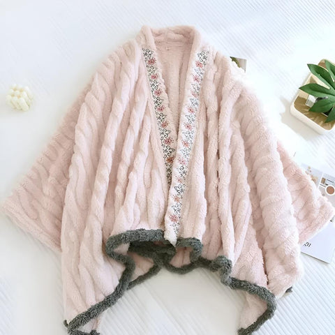 Elysia Shawl Wrap - Embroidered Fleece, Ultra-Soft for Women