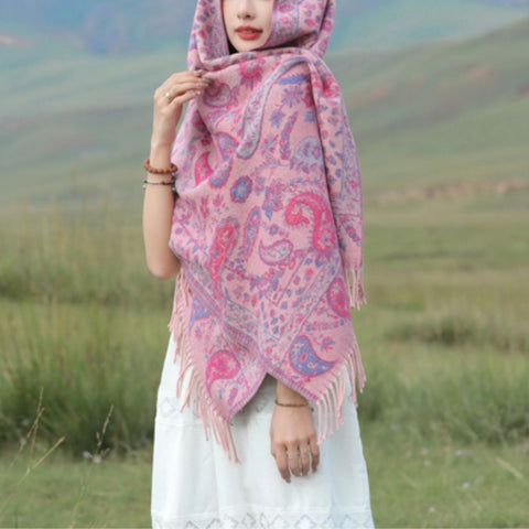 Pavia Women's Poncho Shawl - Soft Microfiber, Double-Sided Paisley Design