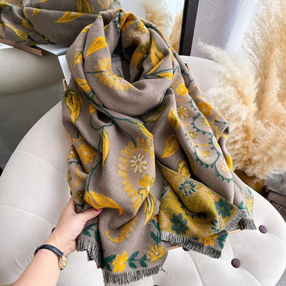 Elara Shawl Scarf - Double-Sided Floral Microfiber, Warm and Stylish
