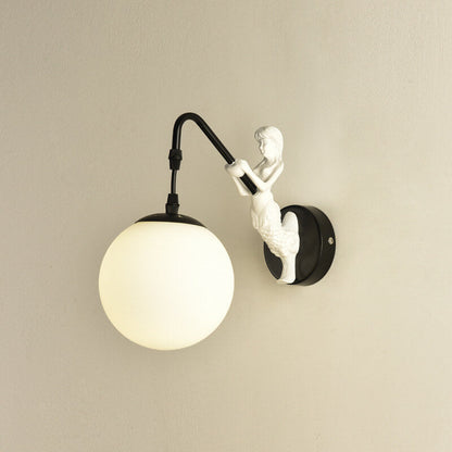 Mermaid Glass Globe Wall Light Fixture Metal Resin Single Sconce Coastal Décor for Bedroom Living Room Hallway Bathroom E26 Hardwired
