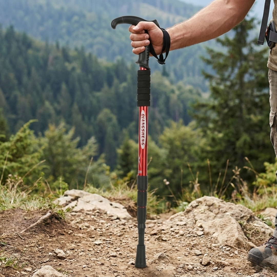Collapsible Hiking Pole 4-Section Adjustable Trekking Stick Aluminum Alloy Lightweight Walking Staff Ergonomic T-Handle for Mountain Trails