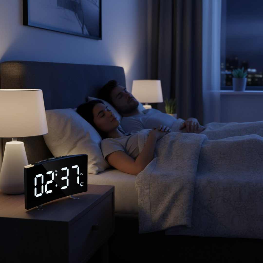 USB-Powered LED Alarm Clock with Curved Screen 6.7 × 2.8 × 1.2 Inches Battery Backup Nightstand Clock Large Display for Bedroom Office Deskt