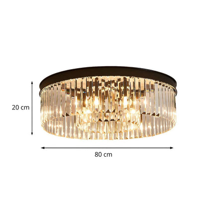 Flush Mount Fixture with Sparkling Accents 16 Inch Brushed Brass Metal Frame Crystal Drops for Entryway Dining Room Bedroom Den Four Bulb So