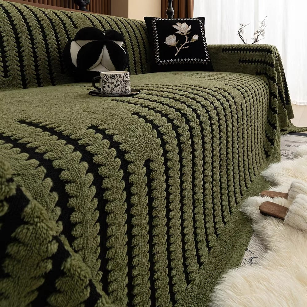 Plush Couch Protector with Grip Backing Neutral Tan Furniture Guard for Sectionals Loveseats Family Rooms Pet-Friendly Washable Cover