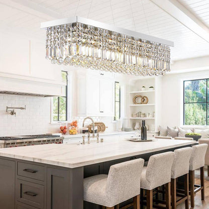 Linear K9 Glass Drop Ceiling Light Fixture for Dining Room & Kitchen – Chrome Finish