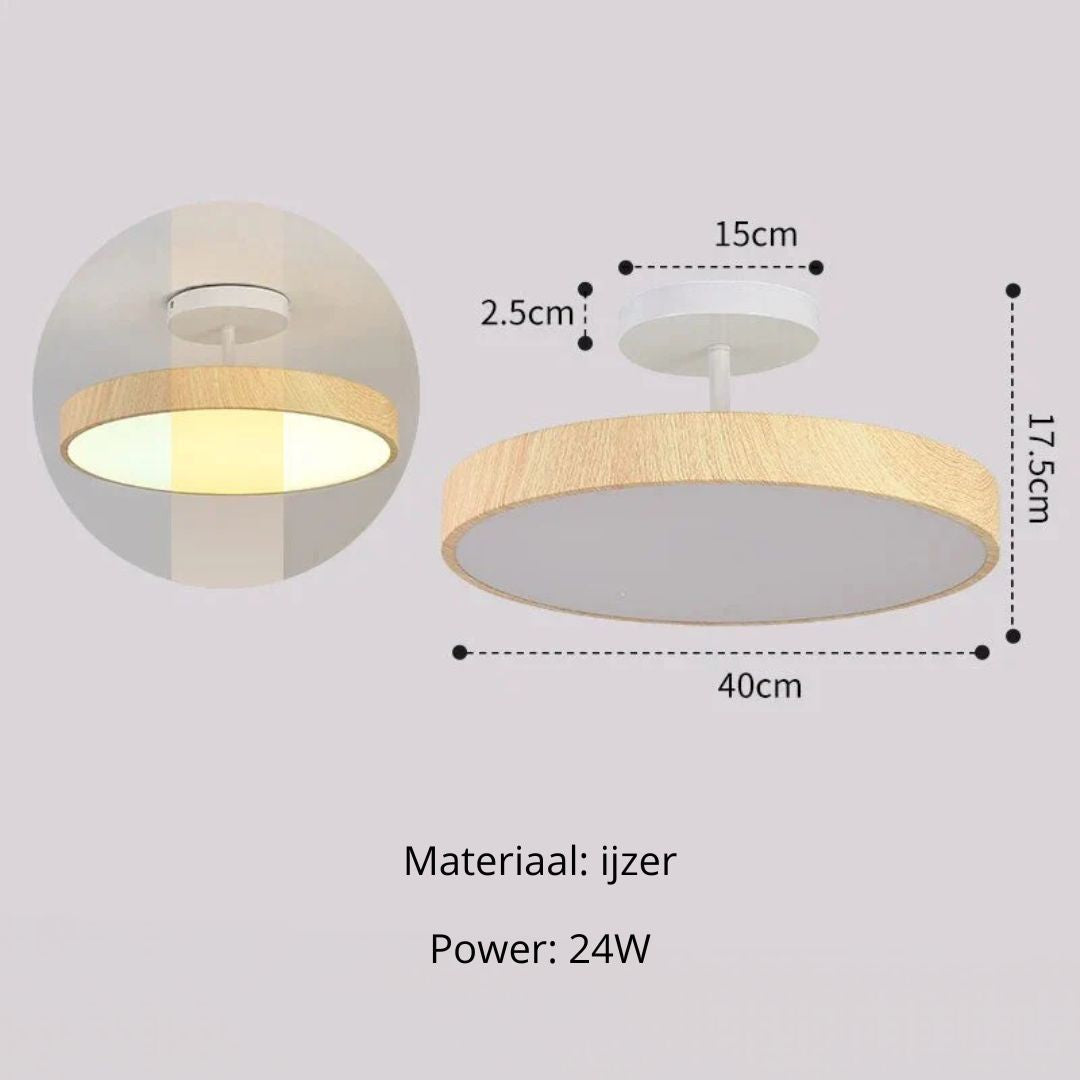 Semi-Flush Mount LED Fixture with Wood Grain Accent for Bedroom, Living Room & Dining Room Ambient Lighting