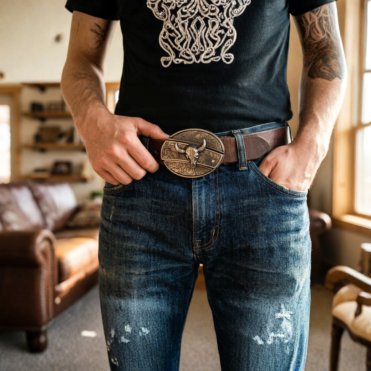 Western Engraved Zinc Alloy Accessory for 1.5 in Straps with Concealed Utility Tool for Men | Rodeo Ranch Rider Apparel