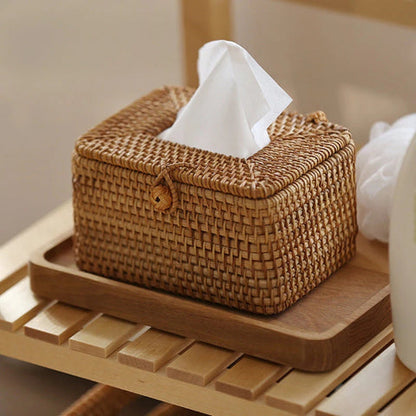 Raven Rattan Tissue Box Cover - Handwoven Natural Elegance