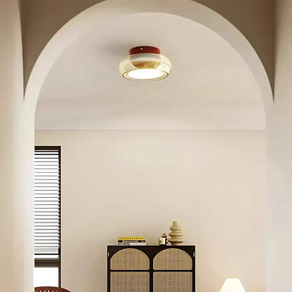 Flush Mount LED Ceiling Light 24W Amber Glass 12 Inch Warm White for Bedroom Hallway Entry Retro Style Modern Fixture Home Lighting