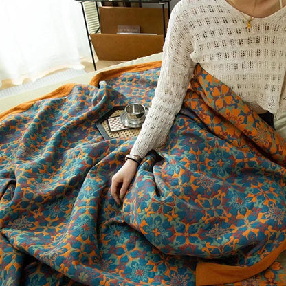 Couette en coton six épaisseurs à motif bleu – Couverture respirante pour un confort toute l'année