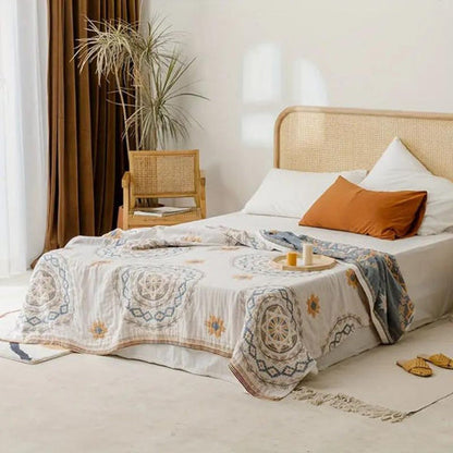 Plaid en coton Sable - Motif mandala bohème, doux et respirant