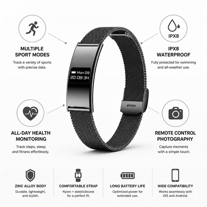 Bracelet connecté étanche IPX8 en alliage de zinc