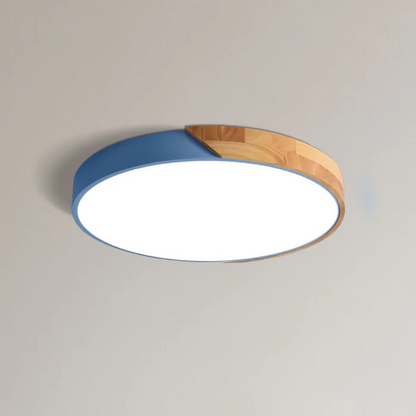 Round Wood Ceiling Light Fixture | Modern Scandinavian LED Flush Mount for Bedroom Living Room Kitchen
