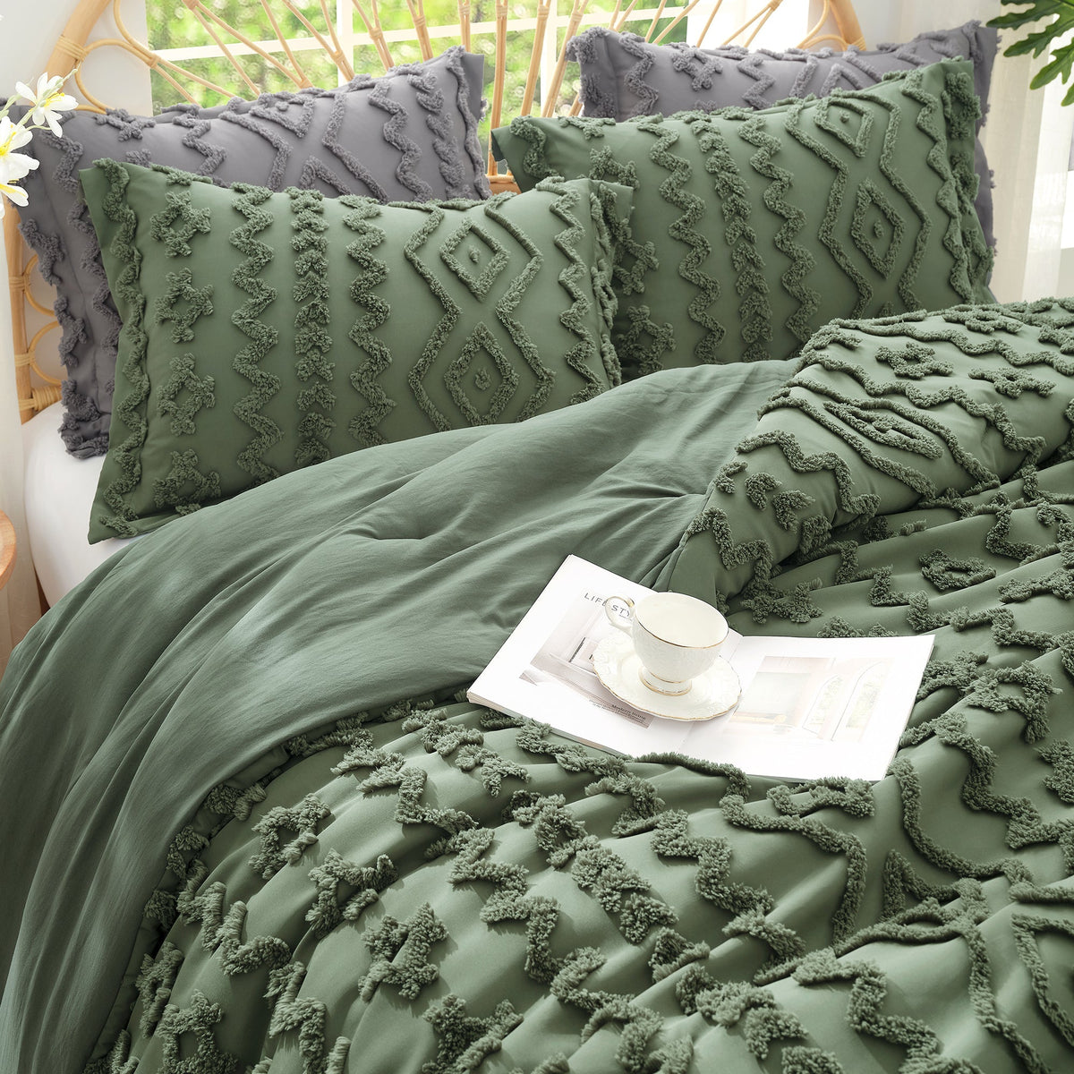 Ensemble de couette artistique Ortekor | Ensemble de couette pour très grand lit avec broderie complexe | Literie ultra-douce pour un confort tout au long de l'année