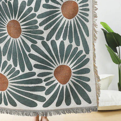 Dalia Throw Blanket - Cotton Microfiber Blend, Floral Design 51"x63"