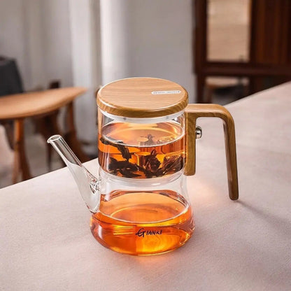 Glass Teapot with Magnetic Filter 25 fl oz for Loose Leaf Tea Herbal Infusions Wood Handle Heat Resistant