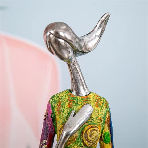 Hand-Painted Abstract Woman Figurine Sculpture | Colorful Resin Statue for Modern Home Decor | Shelf Decor Living Room