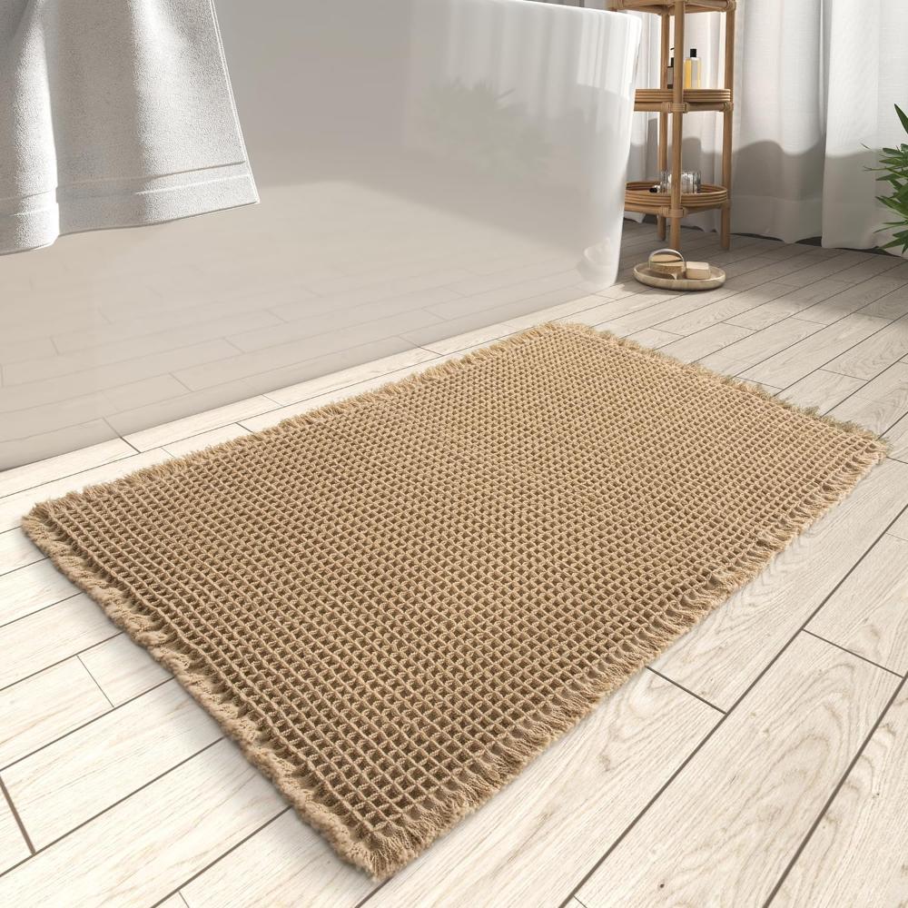 Tapis de bain gaufré à séchage rapide, antidérapant, beige, pour salles de bain modernes, confort moelleux