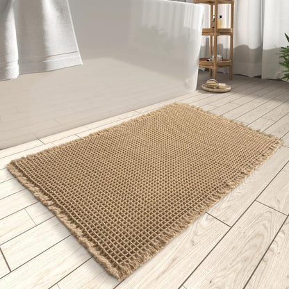 Tapis de bain gaufré à séchage rapide, antidérapant, beige, pour salles de bain modernes, confort moelleux
